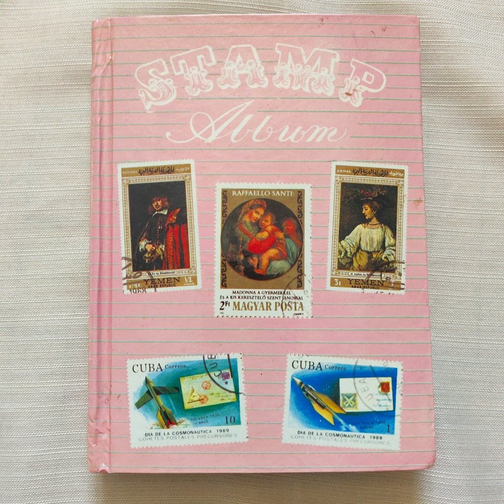 Hardcover Stamp Collecting Album with 14 Black Pages in Pink
